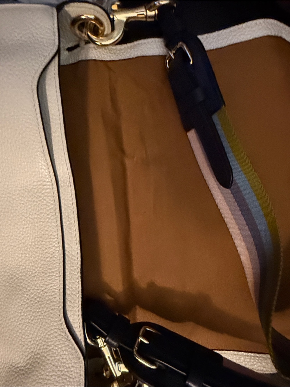 Coach Cream Pebbled Leather Crossbody with Rainbow Stripe Strap - Picture 7 of 7